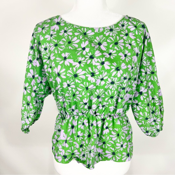 Solotre Green Floral Tie Back Top Made in Italy 100% cotton - Picture 2 of 8